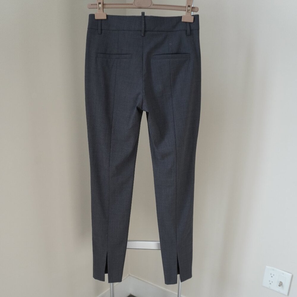 Brunello Cucinelli Monili Pants Gray Tropical Luxury Wool Split Hem Back Size 4